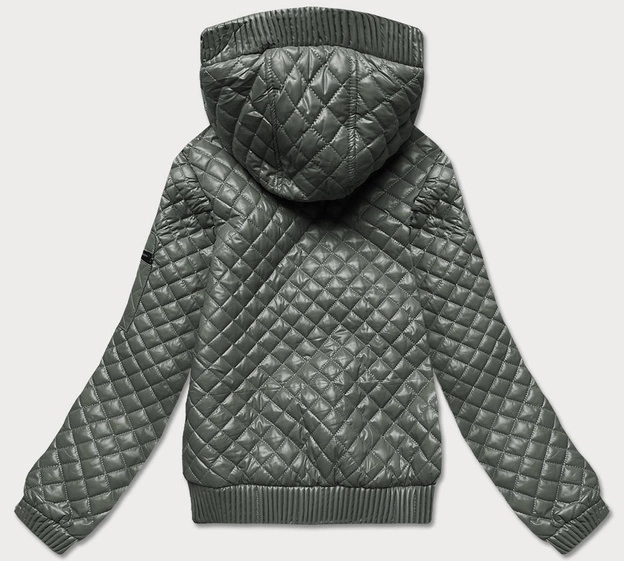 Krótka kurtka pikowana ze ściągaczami khaki (7261)