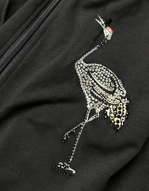 NARZUTKA BAWEŁNIANA Z NADRUKIEM ŻURAW CZARNA (58079)