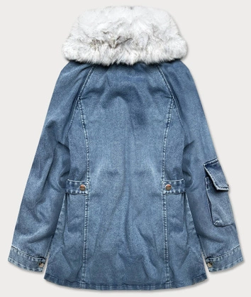Damska kurtka jeansowa z futrzanym kołnierzem niebieski/biały (br9585-50026)