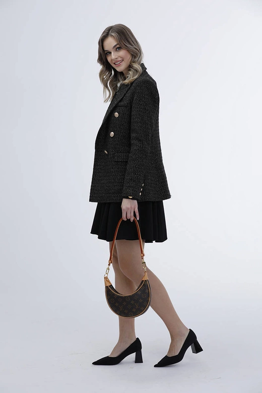 Dwurzędowa marynarka z guzikami czarno-brązowa (AG3-1981)