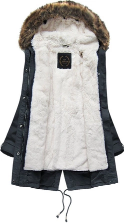 ZIMOWA PARKA DAMSKA Z PODPINKĄ I KAPTUREM GRANATOWA (X7600BIGX)