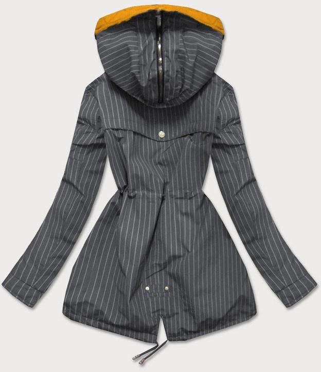 DWUSTRONNA KURTKA Z KAPTUREM W PASKI SZARO-ŻÓŁTA (W659)