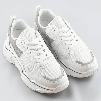 Sneakersy damskie z brokatowymi wstawkami biało-szare (lu-2)