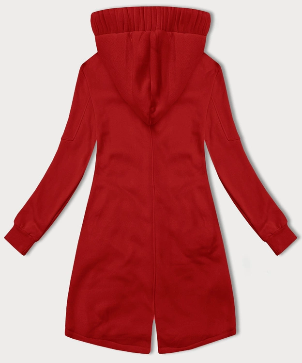 Rozpinana długa bluza damska z kapturem LHD czerwona (AMG-693A)