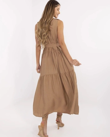 Elegancka sukienka maxi ciemny beż (A5032)