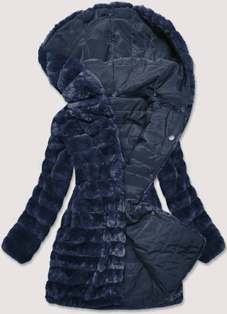 LEKKA KURTKA ZIMOWA DAMSKA FUTRO 2 W 1 GRANATOWA (39039)