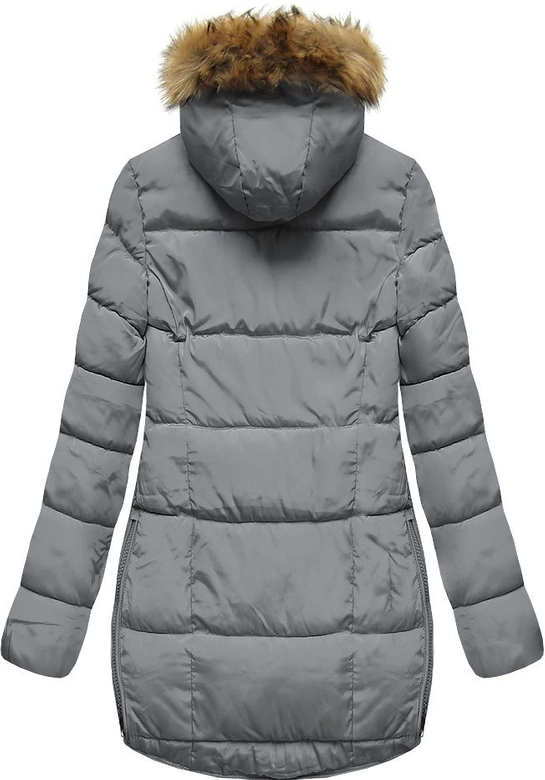 DAMSKA PIKOWANA ZIMOWA KURTKA Z KAPTUREM SZARA (X859X)