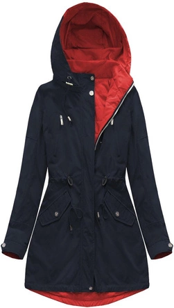DWUSTRONNA PARKA Z KAPTUREM GRANATOWO-CZERWONA (W0232)
