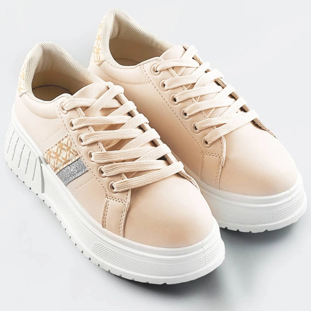 Sneakersy na grubej podeszwie beżowe (ad-576)