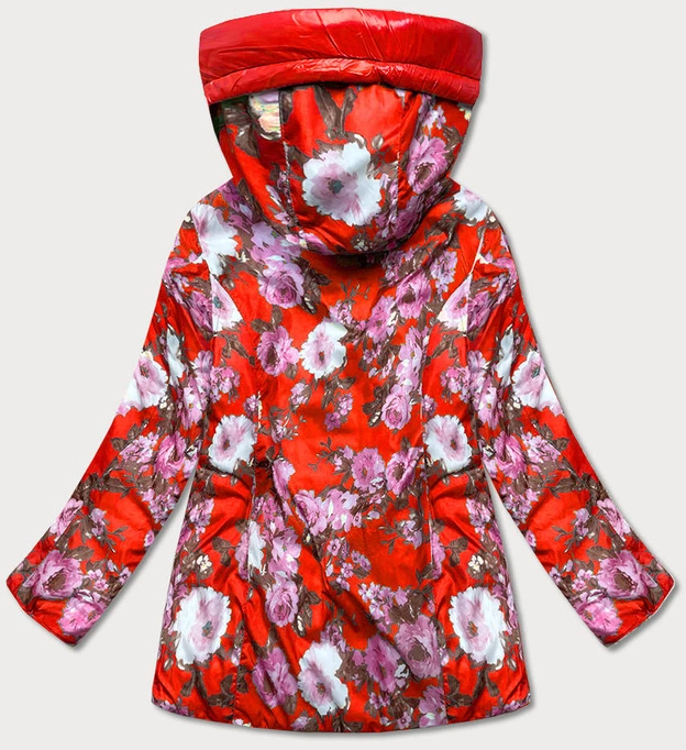 Dwustronna kurtka damska kwiaty czerwona (pc-6105-16)