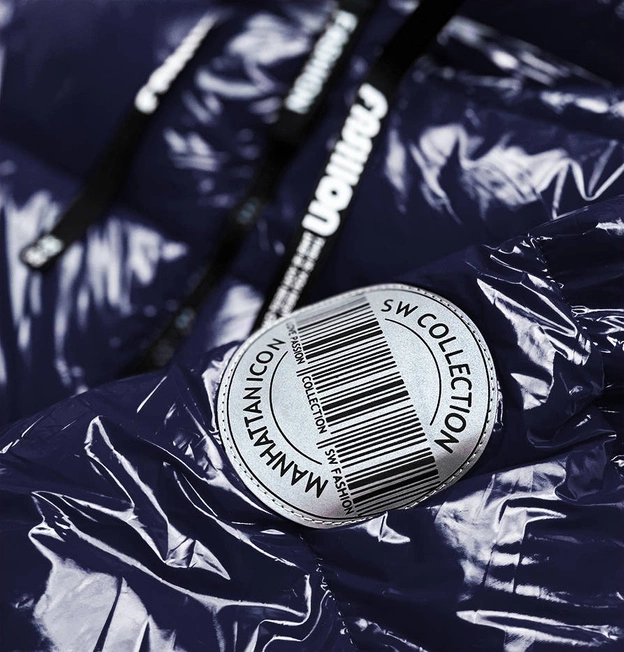 BŁYSZCZĄCA KURTKA ZIMOWA ZE ŚCIĄGACZAMI GRANATOWA (B9779-3)