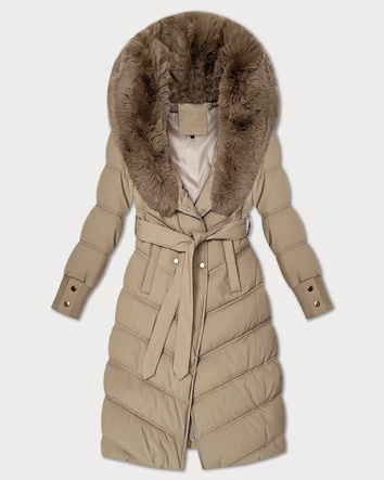 Kurtka zimowa z futrzanym kołnierzem S'west beżowa (R8500-12)