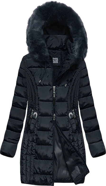 DŁUŻSZA DAMSKA KURTKA Z KAPTUREM GRANATOWA (B2620-30)