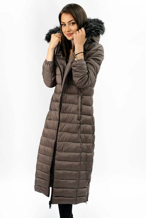 DŁUGI PIKOWANY PŁASZCZ DAMSKI BRĄZOWY (7758)