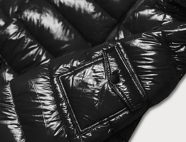 BŁYSZCZĄCA DAMSKA KURTKA ZIMOWA PUCHOWA CZARNA (B9583-1)