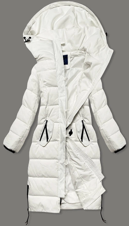 Długa kurtka zimowa damska złamana biel (AG8-8013)