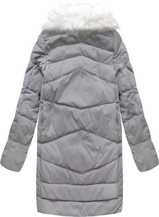 KURTKA DAMSKA ZIMOWA OVERSIZE Z PUCHEM NATURALNYM SZARA (8094)