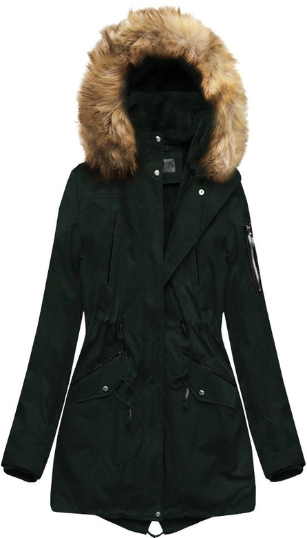ZIMOWA DAMSKA PARKA Z PODPINKĄ CIEMNOZIELONA (B2635)