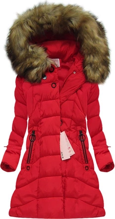 PIKOWANA KURTKA Z KAPTUREM CZERWONA (W592)