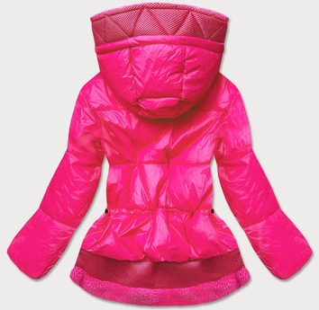 Krótka zimowa kurtka damska z kapturem różowa (jin211)