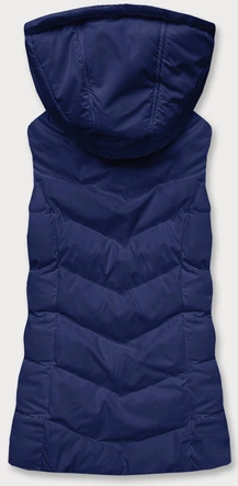 Puchowa kamizelka damska z kapturem granatowa (5M720-215)