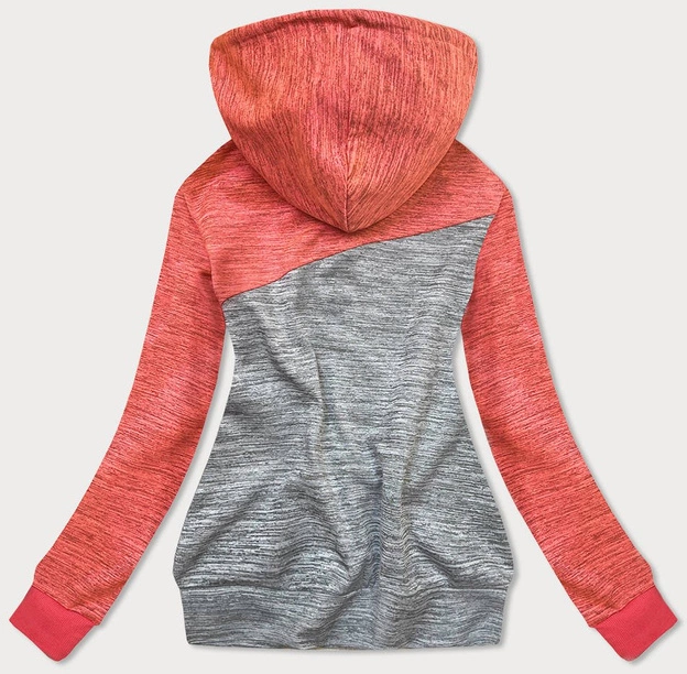 BLUZA DRESOWA DAMSKA Z KAPTUREM POMARAŃCZOWO-SZARA (16221)