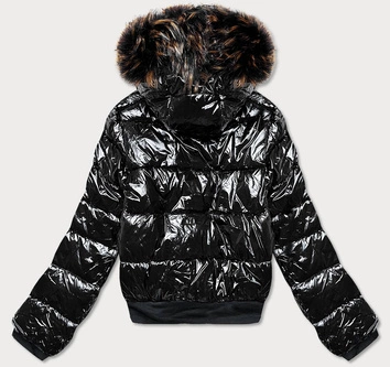 Błyszcząca kurtka damska z kapturem czarna (739art)