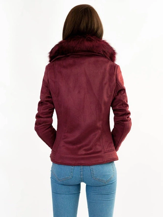 Zamszowa ramoneska damska z futerkiem bordowa (6502)