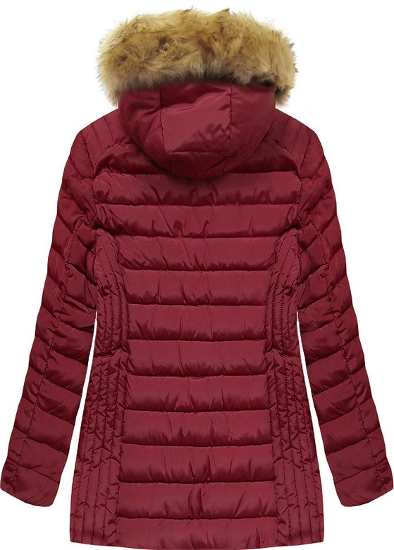PIKOWANA DAMSKA KURTKA ZIMOWA Z KAPTUREM BORDOWA (B2630-30)