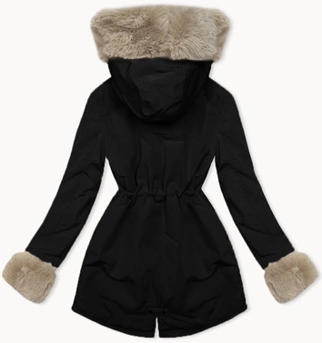 Krótka parka zimowa na futerku czarny-beż (16M9062-392B)