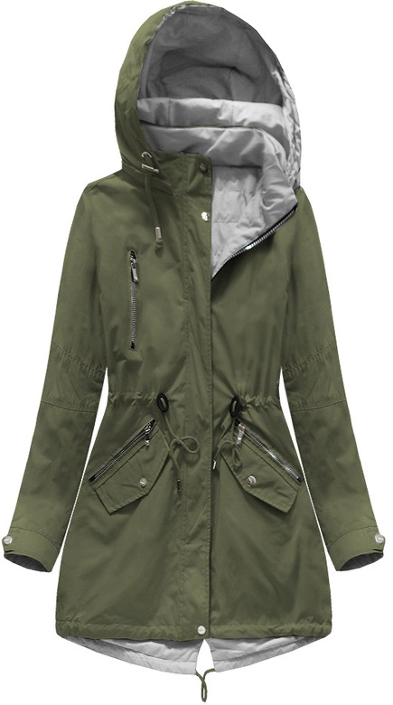 DWUSTRONNA PARKA Z KAPTUREM KHAKI-SZARA (W0233)