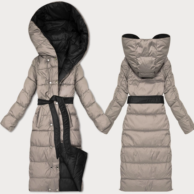 Dwustronna zimowa kurtka z paskiem Minority czarny-beżowy (M2-6519-1+62)