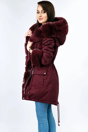 Bawełniana parka z futrem bordowa (xw805x)