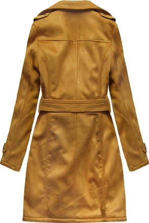 ZAMSZOWY DAMSKI PŁASZCZ ZIMOWY Z PASKIEM MUSZTARDOWY (6515)