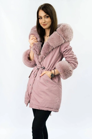 BAWEŁNIANA DAMSKA PARKA ZIMOWA Z FUTREM ANTYCZNY RÓŻ (XW793-2X)