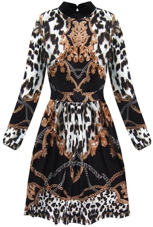 ROZKLOSZOWANA SUKIENKA ZE STÓJKĄ CZARNO-BIAŁA (169ART)