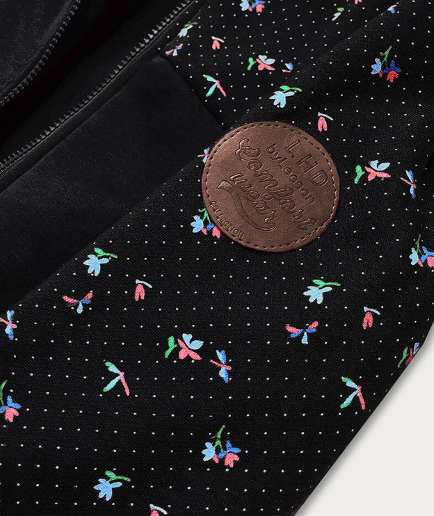 Bluza damska z kwiatuszkami czarna (AMG828)