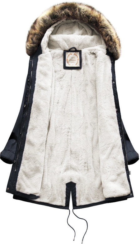 Kurtka damska typu parka na misiu z kapturem granatowa (7602BIG)