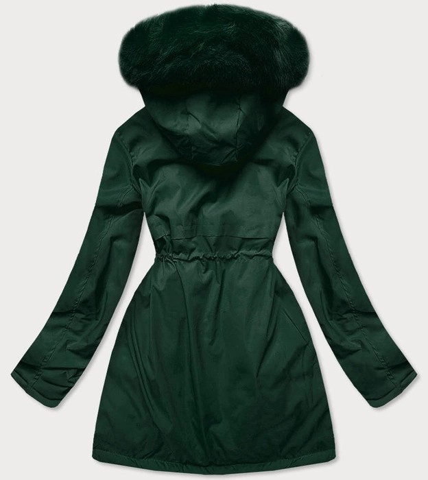 KURTKA ZIMOWA DAMSKA Z OZDOBNĄ PODSZEWKĄ ZIELONA (R9577)