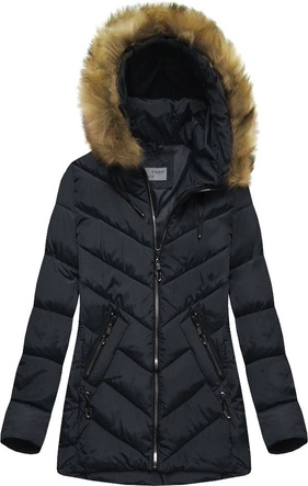ZIMOWA PIKOWANA KURTKA DAMSKA Z KAPTUREM GRANATOWA (B2633)