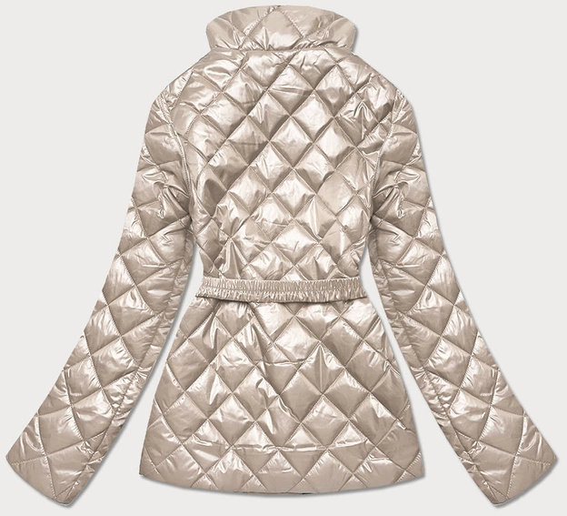 Pikowana kurtka damska z paskiem beżowa (bh2208)