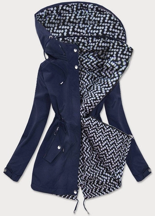 Dwustronna kurtka parka damska granatowa/kropki (w662)