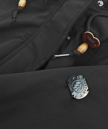 Wodoodporna parka damska na futerku czarno-beżowa (m-933)