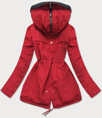 DWUSTRONNA KURTKA Z KAPTUREM W PASKI CZERWONO-CZARNA (W659BIG)
