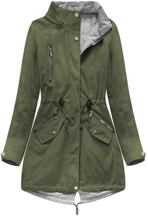 DWUSTRONNA PARKA Z KAPTUREM KHAKI-SZARA (W0233)
