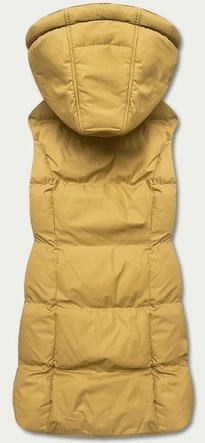 Puchowy bezrękawnik damski z kapturem ciemny żółty (5m721-254)