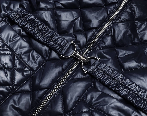 Pikowana kurtka damska z paskiem granatowa (bh2208)