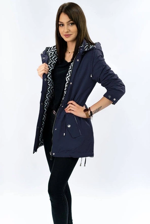 Dwustronna kurtka parka damska granatowa/kropki (w662)