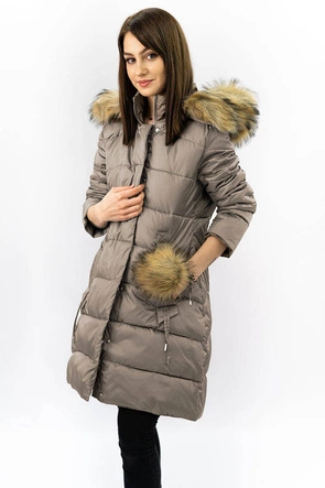 Pikowana damska kurtka zimowa brązowa (gww1988)