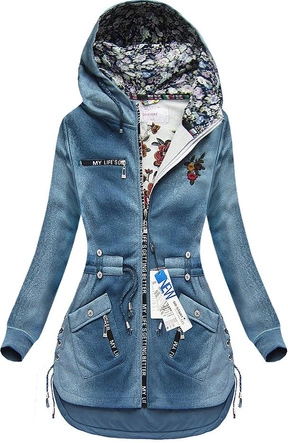 BLUZA Z HAFTAMI I KAPTUREM NIEBIESKA 1 (J77210)